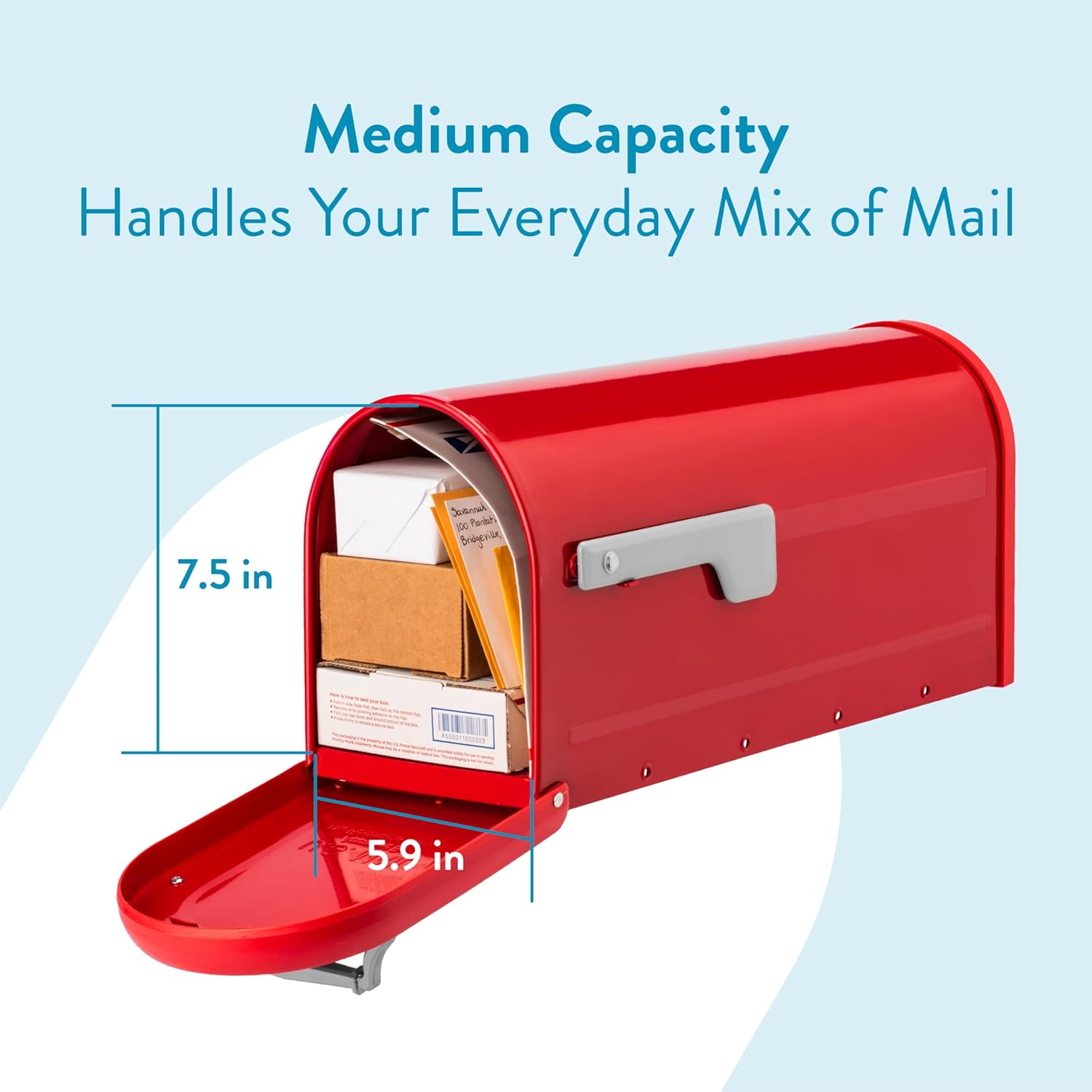 Architectural Mailboxes Chadwick™ Heavy Duty Steel Metal Post Mounted Mail Box for Outside, Red, Medium USPS Approved Curbside Mailbox