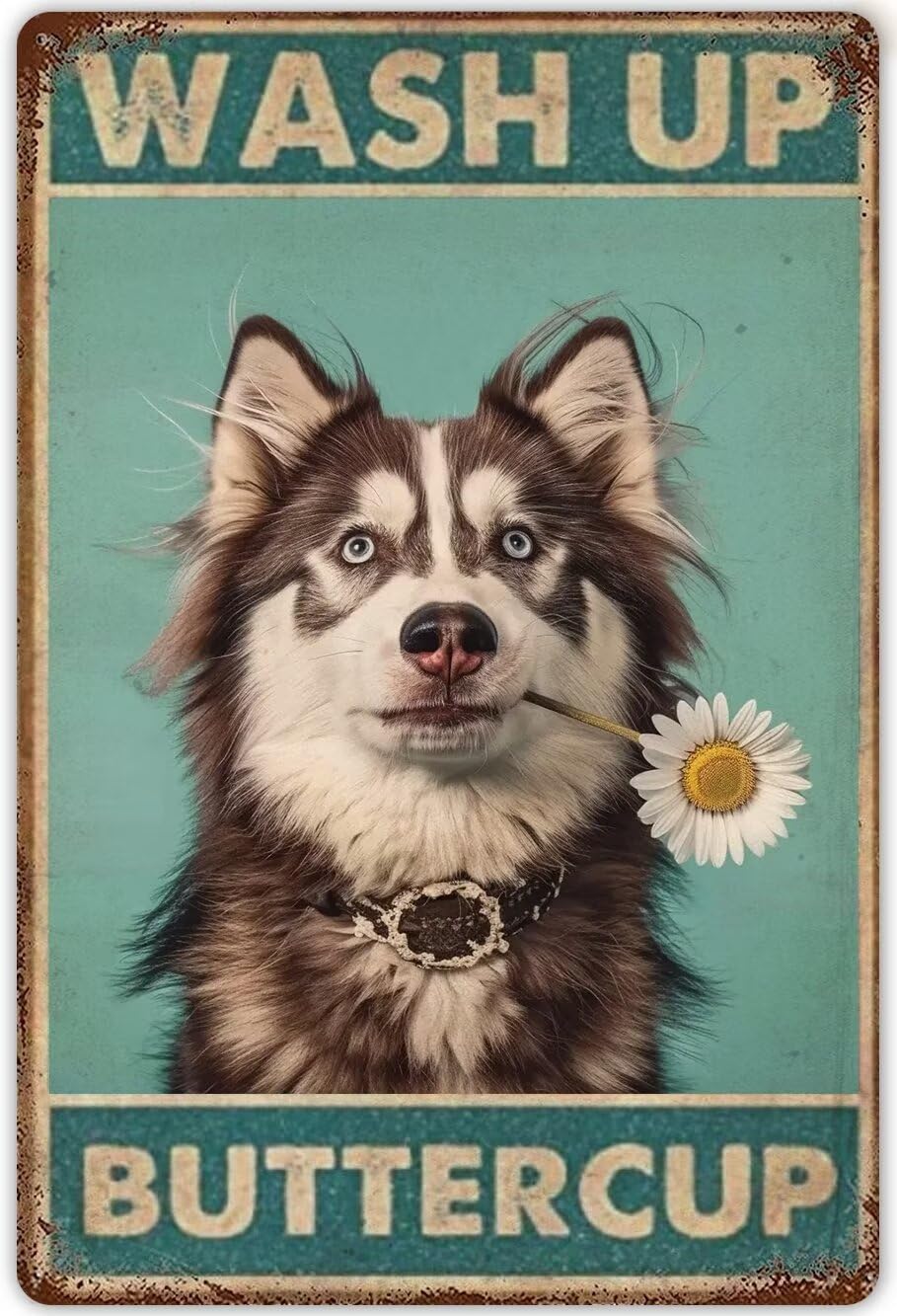 Anceky Husky Wall Art Canvas Unframed Funny Bathroom Signs Wash Up Buttercup Modern Print Posters Vintage Canvas Paintings Wall Decor For Cafe Farm Bedroom Bathroom Theater Unframed 12x16 Inch