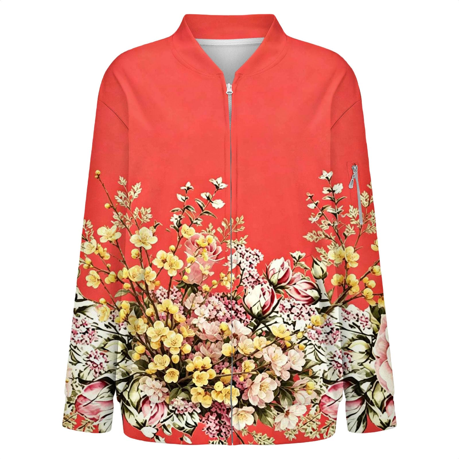 Generisch Giacca bomber da donna, casual, elegante, stampata, con colletto alto, chiusura lampo, tinta unita, per le mezze stagioni, per l'autunno, per attività all'aperto, casual, per tutti i giorni