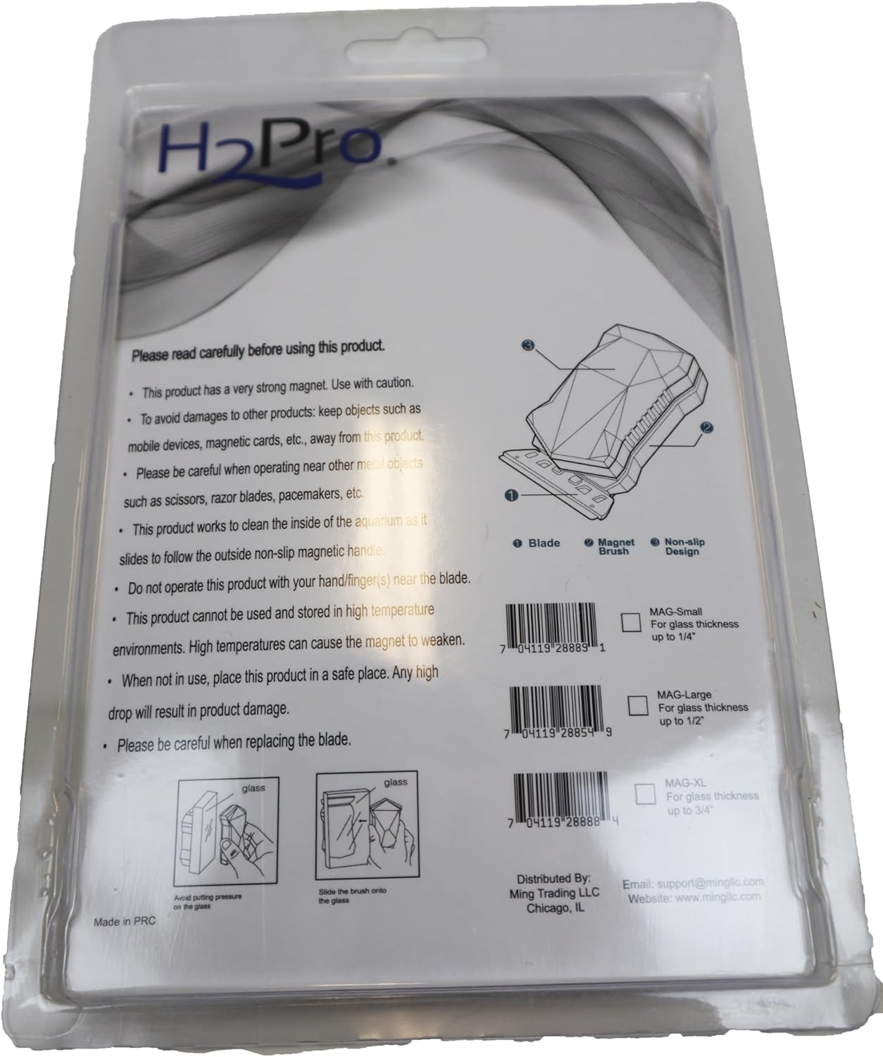 H2Pro Large Aquarium Algae Magnet Scraper (Glass/Acrylic), for Glass Thickness up to 1/2"