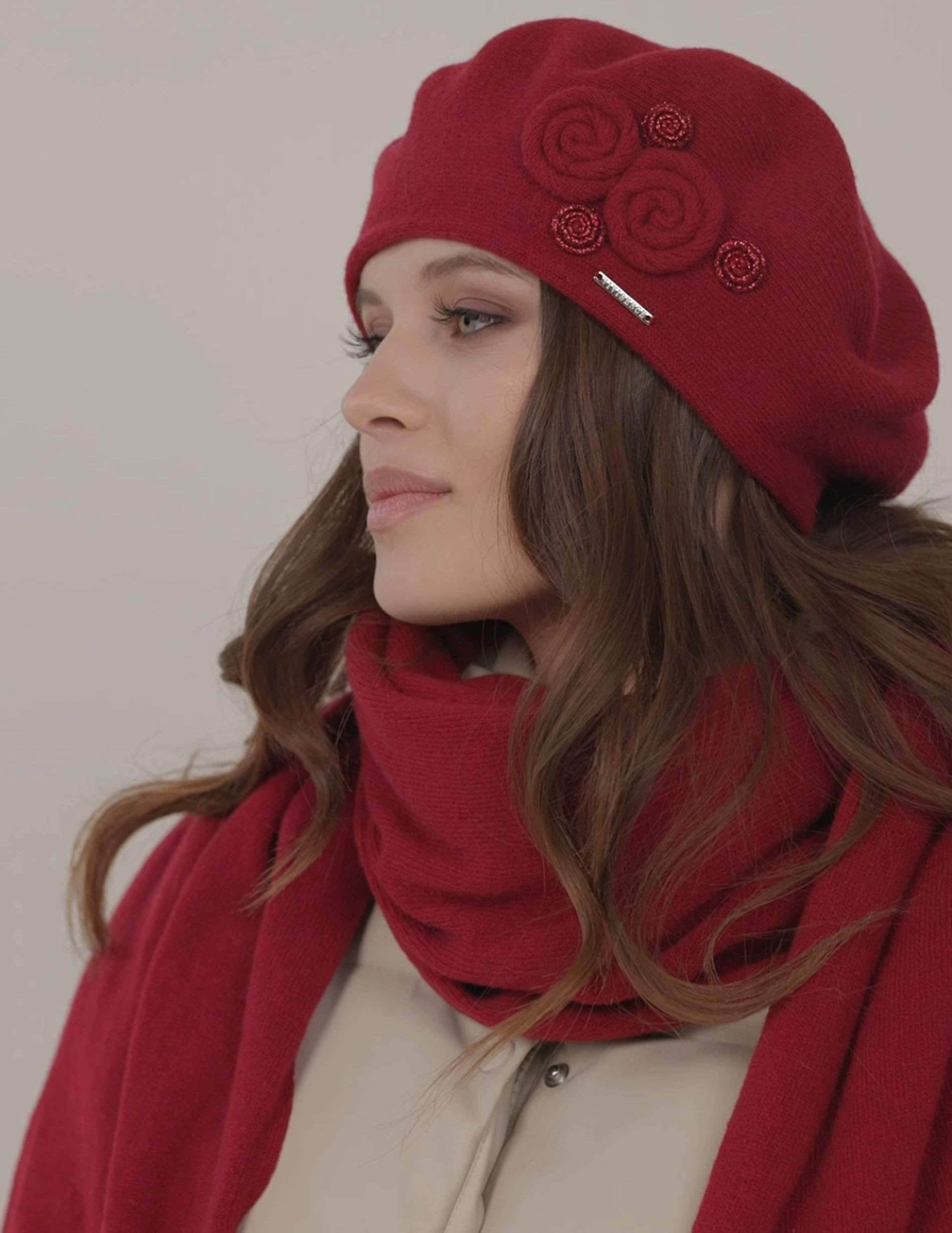 Vivisence Boina De Mujer para Invierno Otoño Elegante para Damas Tejido Cálido Otoño E Invierno Ajuste Estilo Clásico Ideal para Cada Día 7037