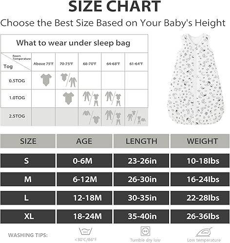 Miniatura 6 de Mosebears - Saco de dormir para bebé, con cremallera de 2 direcciones, saco de dormir unisex de algodón, 2.5 tog (blanco con estrellas, de 0 a 6