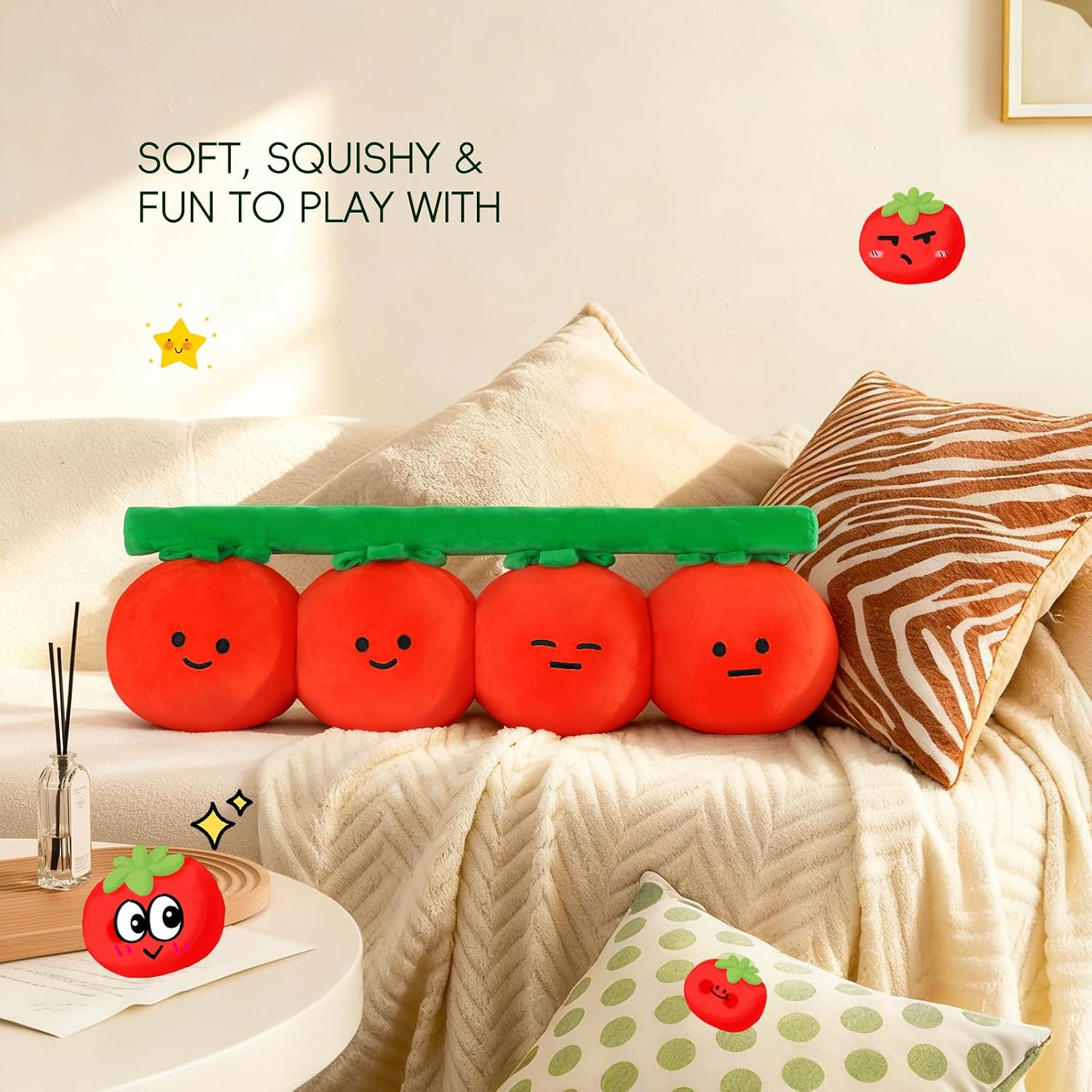 LANPU Tomato Throw Pillow, Soft Plush Fruit Cushion for Sofa, Bed and Couch | Cute tomato pillow with soft plush filling. Decorative accent for couches, beds, sofas and cozy home decor.