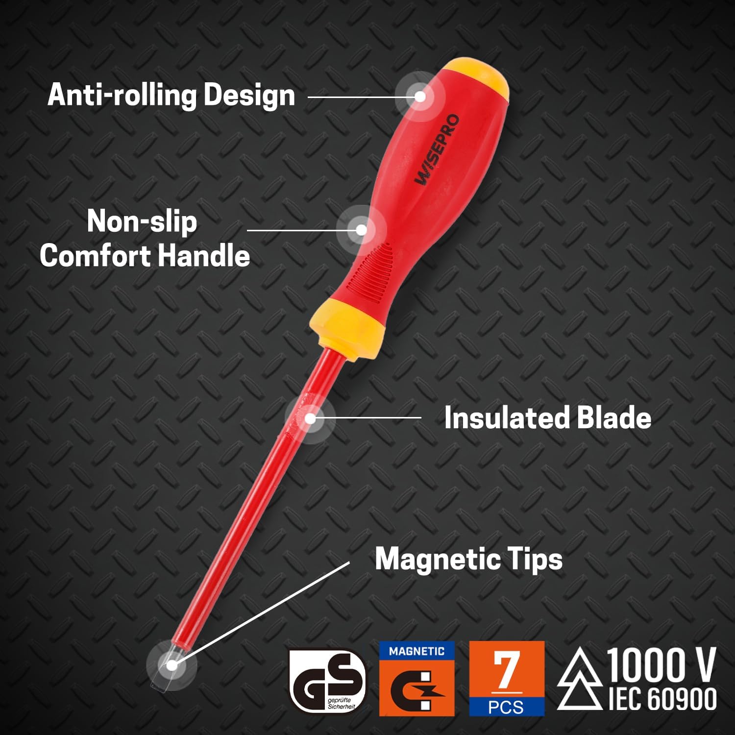 8PCS 1000V Insulated Screwdriver Set, Electrical Screwdriver Set Electrician Screwdriver Repair Tools with Magnetic Phillips and Slotted Tips