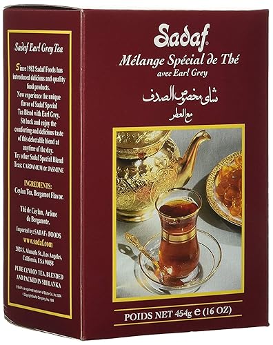 Sadaf Earl Grey Tea Caja de hojas sueltas de 16 oz - Mezcla especial Té negro de Ceilán Earl Grey - Producto cosechado en Sri Lanka