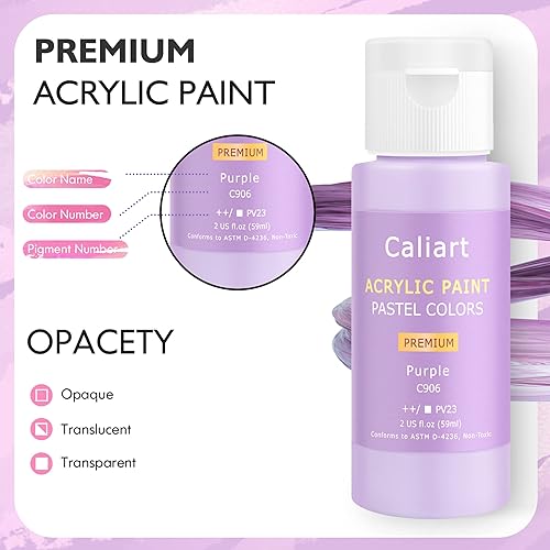 Vista 9 de Caliart Juego de pintura acrílica con 12 pinceles, 24 colores (4.1 fl oz, 4 onzas), pinturas artísticas para artistas, niños, estudiantes, Varios