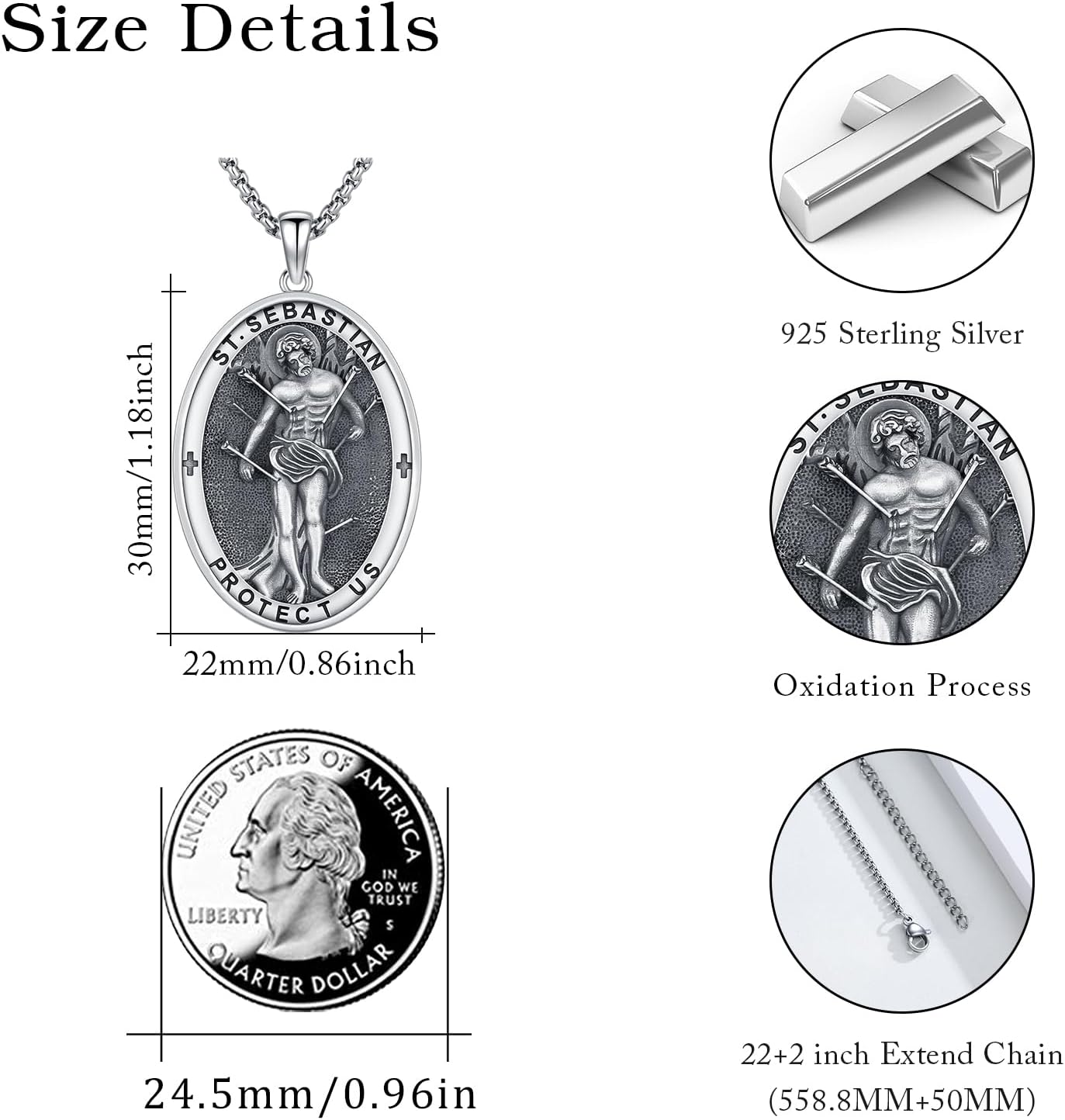 Patron Saint Necklace 925 Sterling Silver Amulet Medal Protection Pendant Religion Jewelry for Men Women With Stainless Steel Chain and Gifts Box