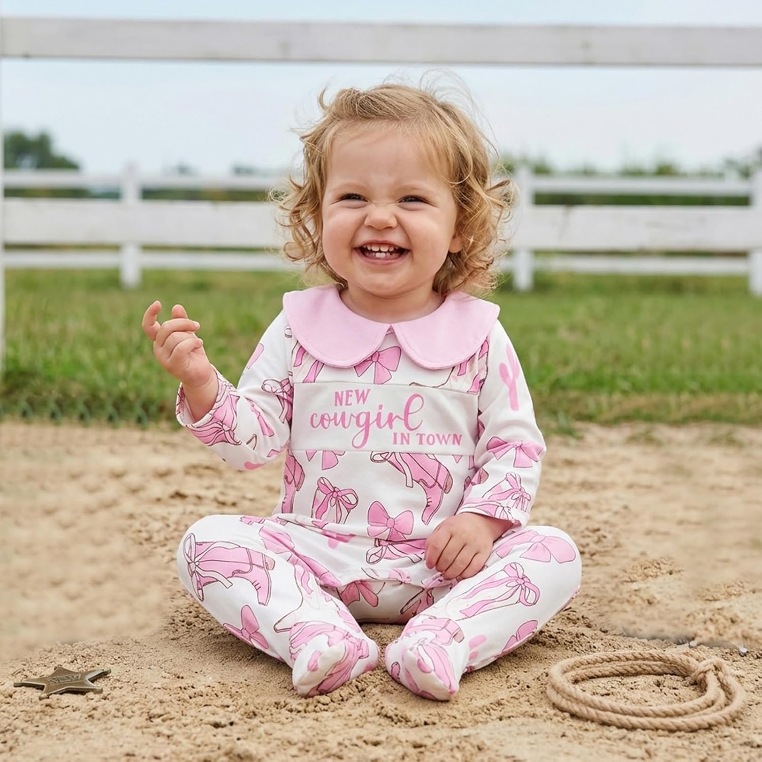 allshope Infant Baby Girl Fall Outfit Sweatshirt Romper Footies Doll Collar Boots Cow Print Jumpsuit Newborn Winter Clothes - Image 6