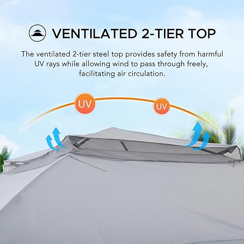 Miniatura 2 de Sunjoy Cenador instantáneo desplegable de 11 x 11 pies, marco de acero portátil para exteriores, toldo superior de 2 niveles con malla y bolsa de