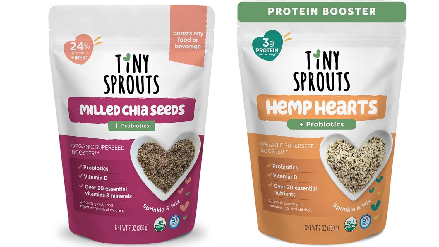 Organic Milled Chia Seeds 1-Pack and Hemp Hearts 1-Pack Bundle