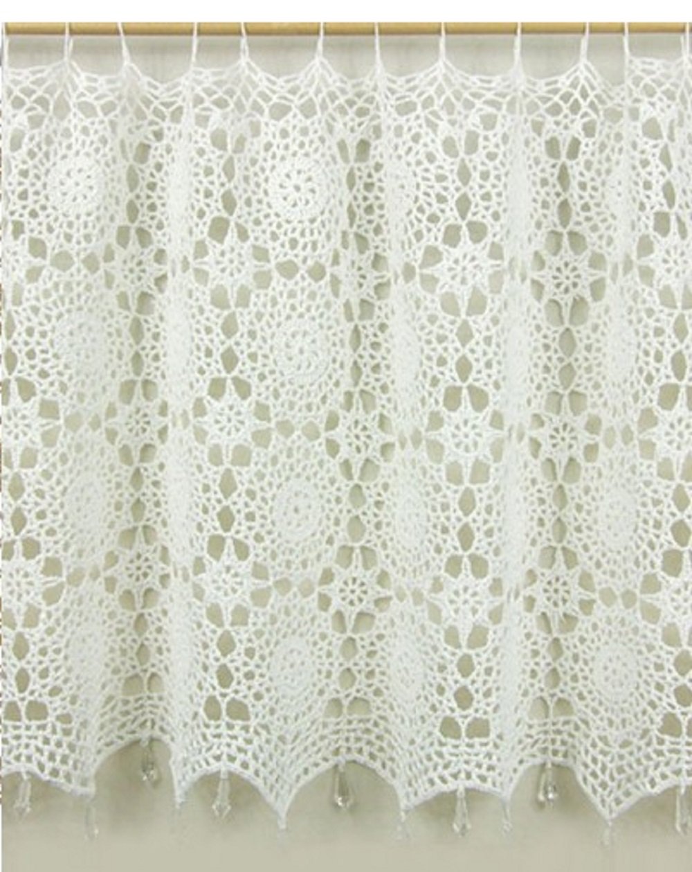The cafe curtain handmade crochet knitting transparent beads with 100 ~ 50cm white 100% cotton
