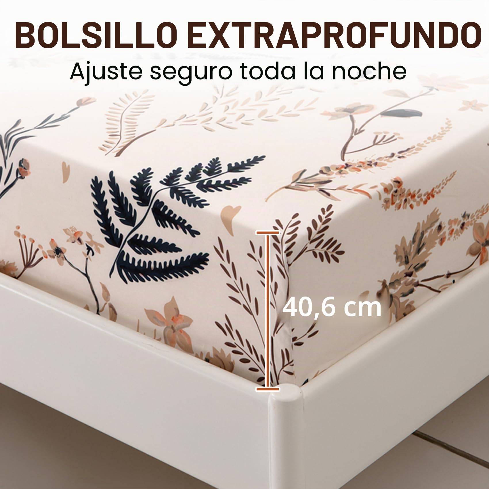 KOMFOR Juego de sábanas de 4 Piezas, tamaño Queen, diseño de Hojas Florales, 1 sábana encimera, 1 sábana Bajera, 2 Fundas de Almohada, Microfibra de Doble Cepillado, hipoalergénica, Juego de sábanas
