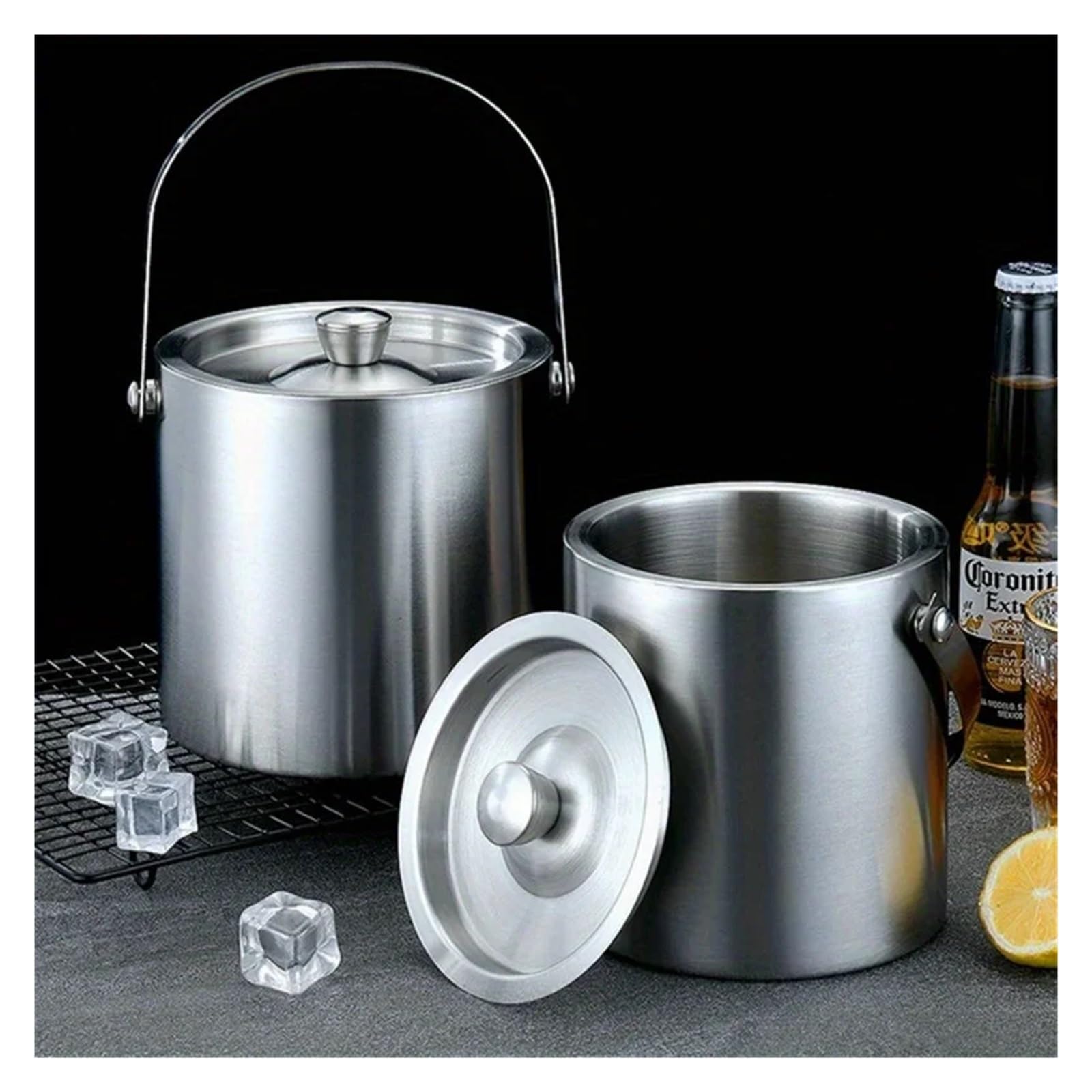 Secchiello for Ghiaccio Isolato in Acciaio Inossidabile da 1,6 l/2 l/3 l, for Vino, Birra, Champagne, KTV, Feste, refrigeratore per Feste ed Eventi(1.6L)