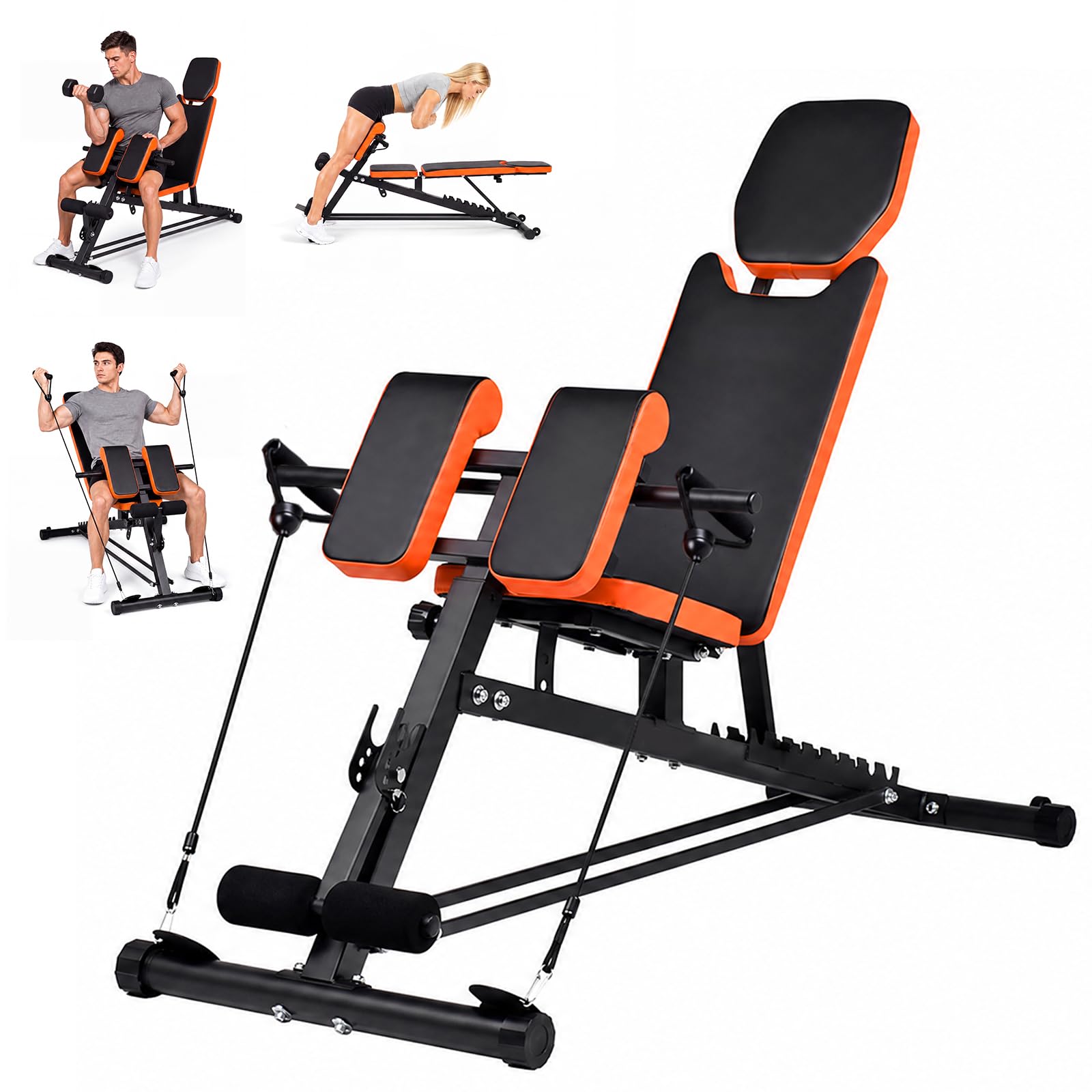 Advwin Adjustable Weight Bench for Home Gym, Heavy-Duty Workout Bench Press with 9-Position Backrest & Preacher Curl and Resistance Band, Full Body Strength Training Equipment