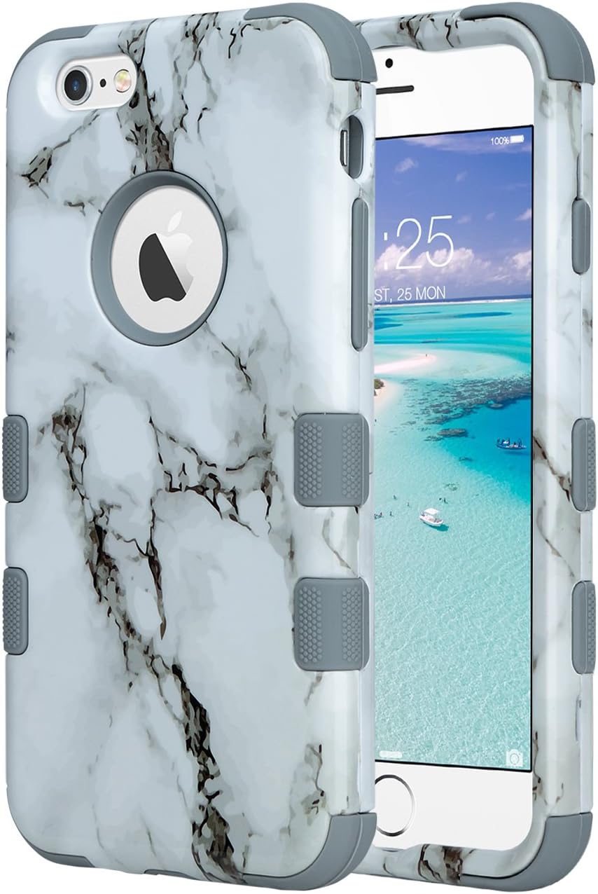 ULAK iPhone 6S Case Marble, iPhone 6 Case, Hybrid Soft Silicone Hard PC Case Anti Slip Heavy Duty High Impact Dust Scratch Shock Resistance Protective Cover for iPhone 6/6S 4.7 Inch, Marble Pattern