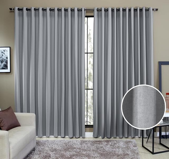 Cortina Tecido Rustico 3,00M x 2,50M Semi Blackout Cinza Para Varão Simples