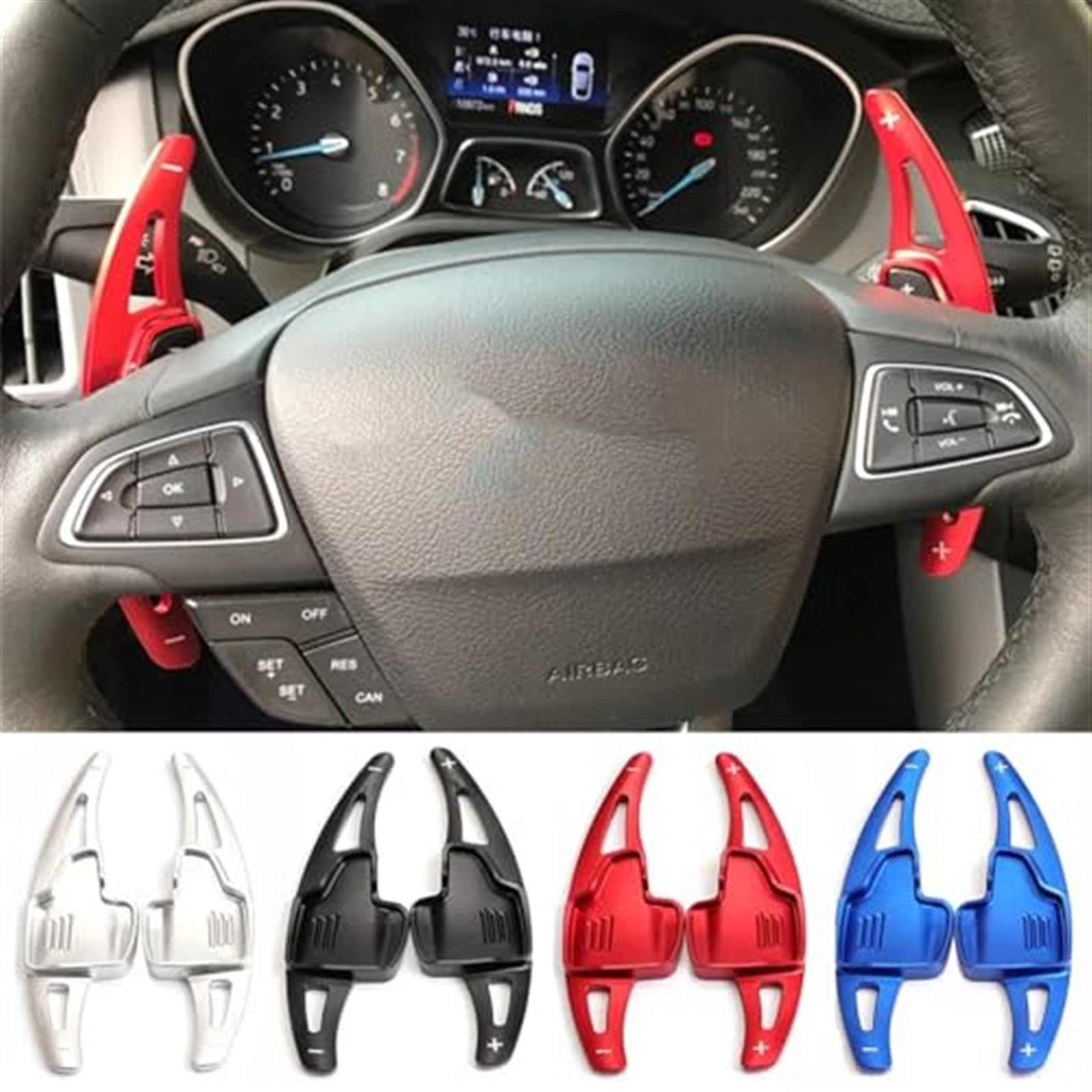 dla forda, dla Focusa, 4 ST ST-Line Wagon, dla Ecosport, Bronco Sport Escape, dla Fiesta, przedłużenie manetki zmiany biegów w kierownicy samochodu Łopatka zmiany biegów(BLACK Blue)