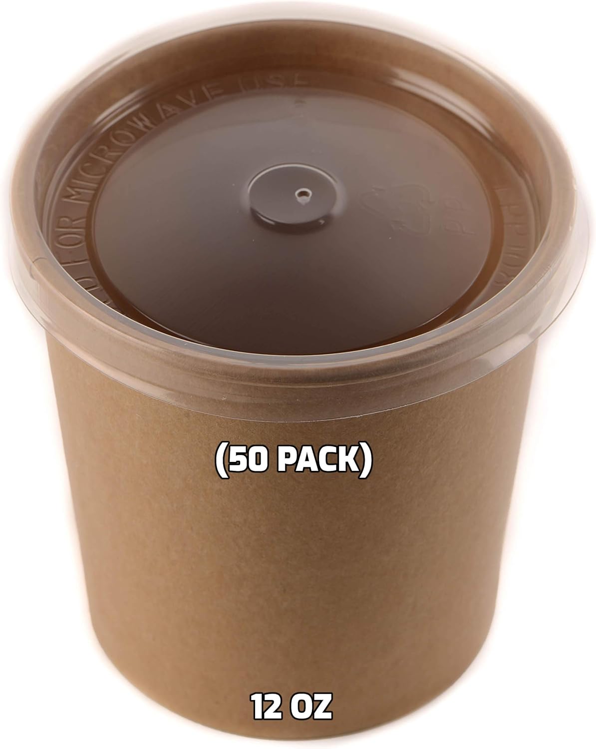 [50 Pack] 12 oz Disposable Kraft Paper Soup Containers with Plastic LIDS - Half Pint Ice Cream Containers, Frozen Yogurt Cups, Restaurant, Microwavable, Take Out, Food Storage, Recyclable