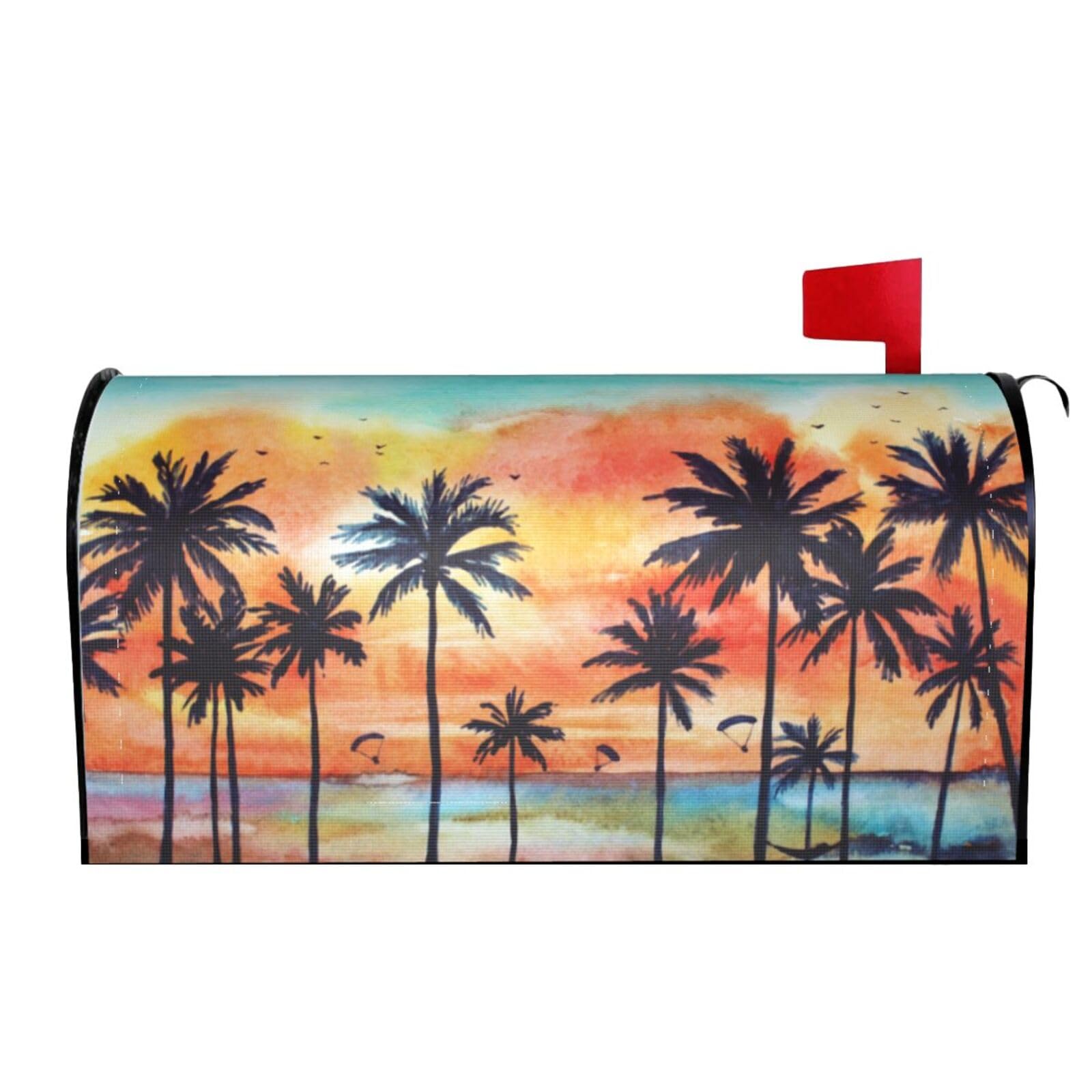 Watercolor Tropical Palms Mailbox Covers Magnetic Wraps Post Letter Box Cover Garden Home Decor