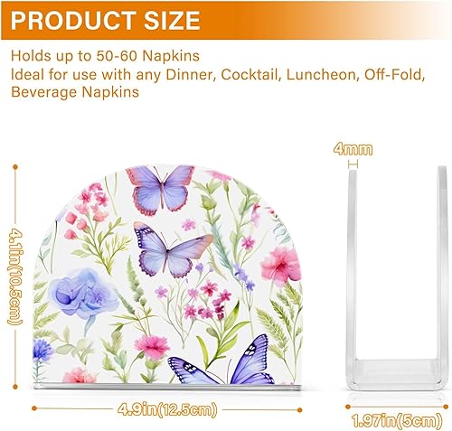 Miniatura 3 de Butterfly Pink Flowers Napkin Holder, Acrylic Napkin Holders for Table Cocktail Napkins Dispenser Paper Stand for Home Kitchen Restaurant Bar, 2 Pc