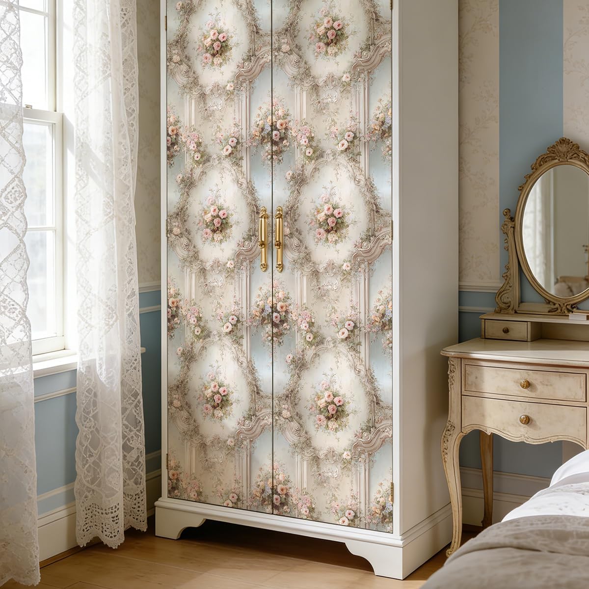 Vintage Floral Peel and Stick Wallpaper Rose Floral Contact Paper 16.9in x 118.1in French Retro Wallpaper Pink Flower Removable Self Adhesive Contact Paper for Bedroom Cabinets Vinyl