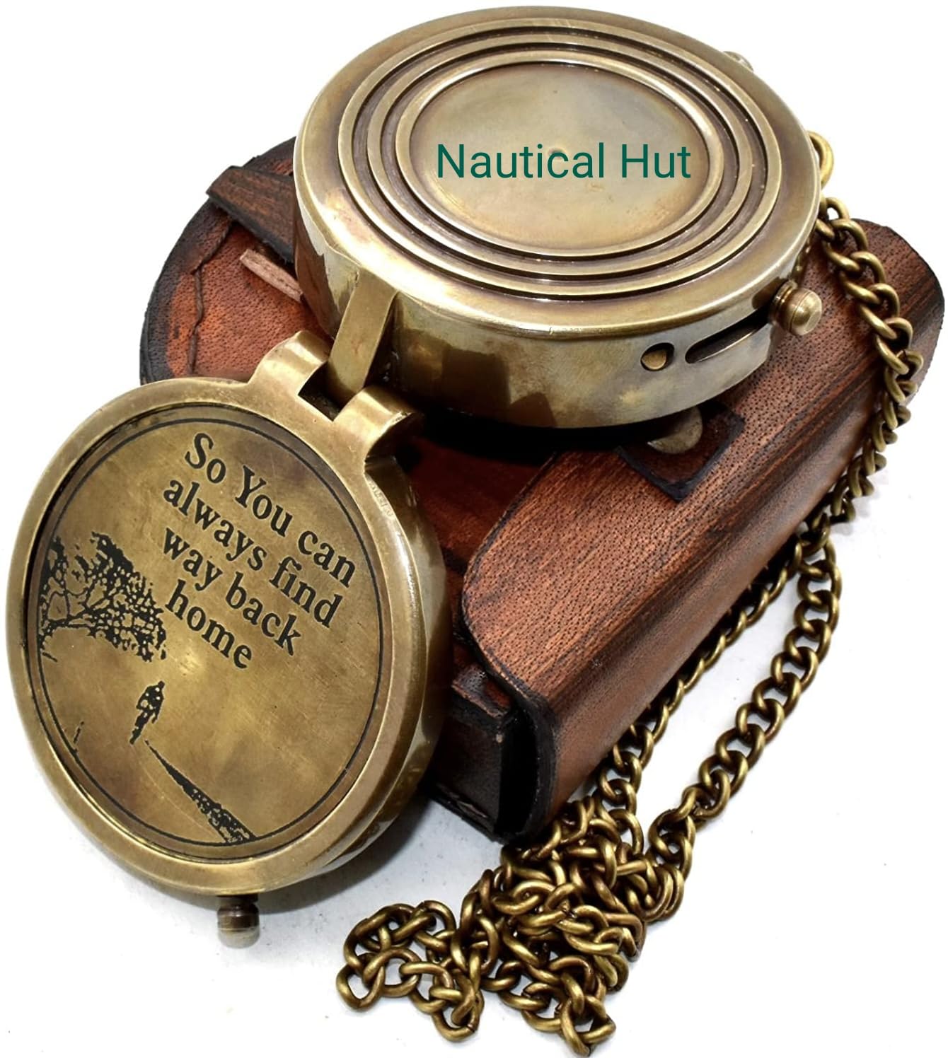 Boussole de poche en laiton antique, boussole plate, équipement de camping, boussole de bateau pour la randonnée, les voyages avec porte-clés – Meilleur article cadeau