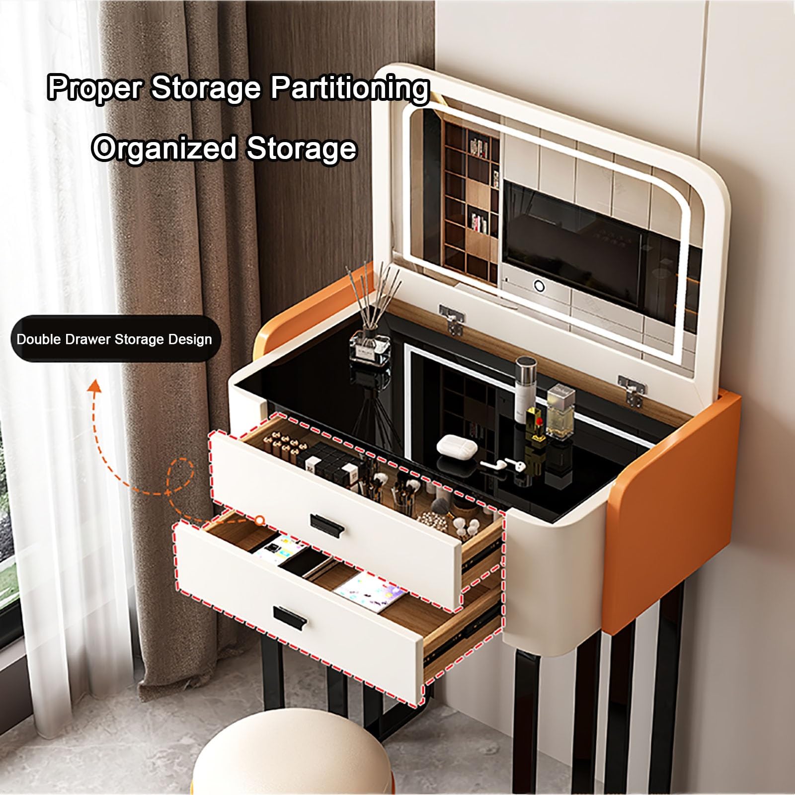 Set di trucco illuminato Vani con specchio regolabile a 3 colori, 2 Sto Ders, design slish, 50 cm, perfetto per gli amanti del beau
