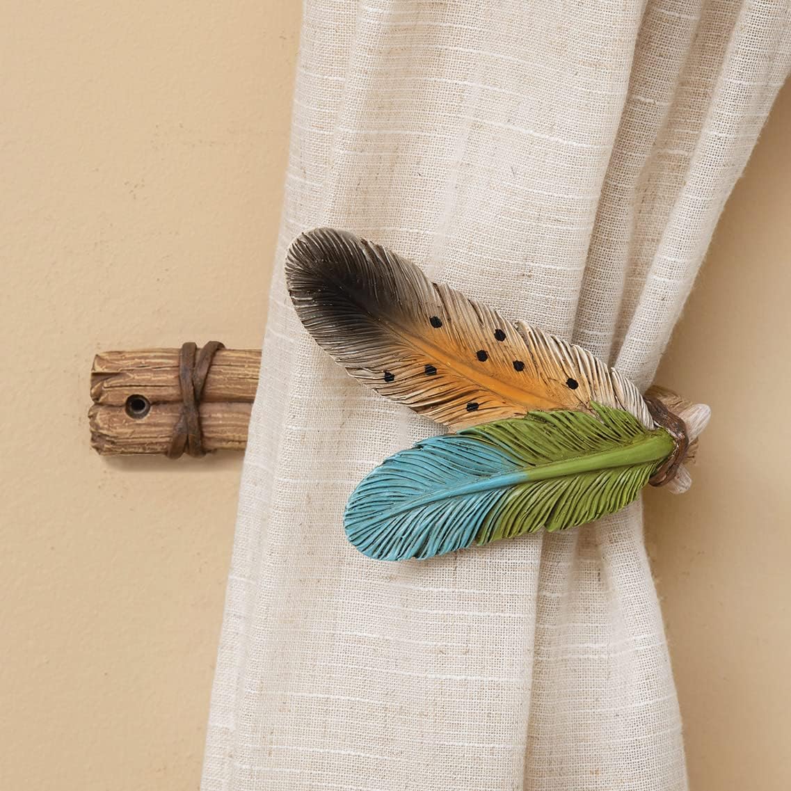 BLACK FOREST DECOR Tribal Feathers Curtain Tiebacks - Set of 2, Polyresin, Curtain Holdbacks, 7 3/4" W x 4" D x 5" H
