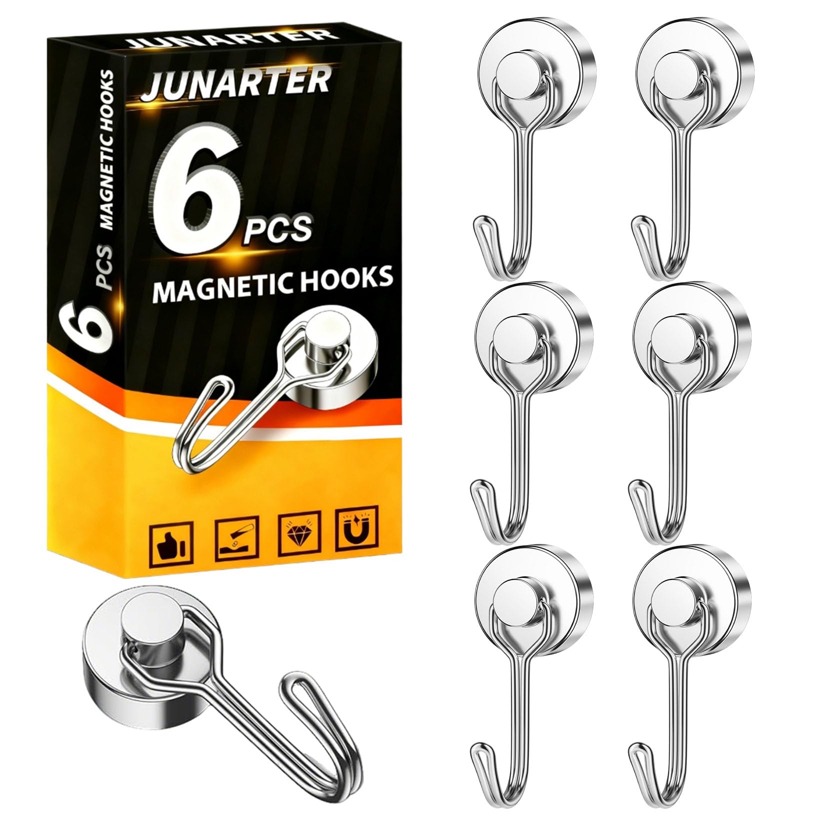 Strong Magnetic Hooks - 6 Pack, 40 LBS -1