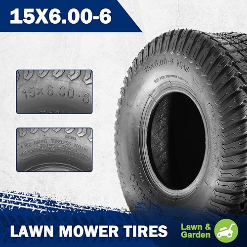 Miniatura 2 de MaxAuto 2 Pcs 15x6.00-6 Front Lawn Mower Tire for Garden Tractor Riding Mower, 4PR Tubeless 15-6.00-6 lawnmower tires