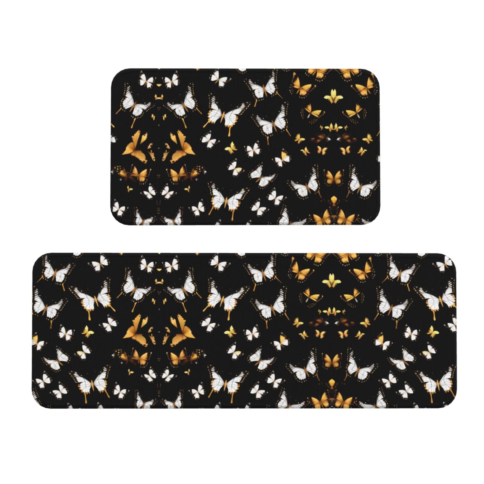 Tapetes de cocina finos con estampado de mariposas doradas y blancas, alfombras de chef, set de 2