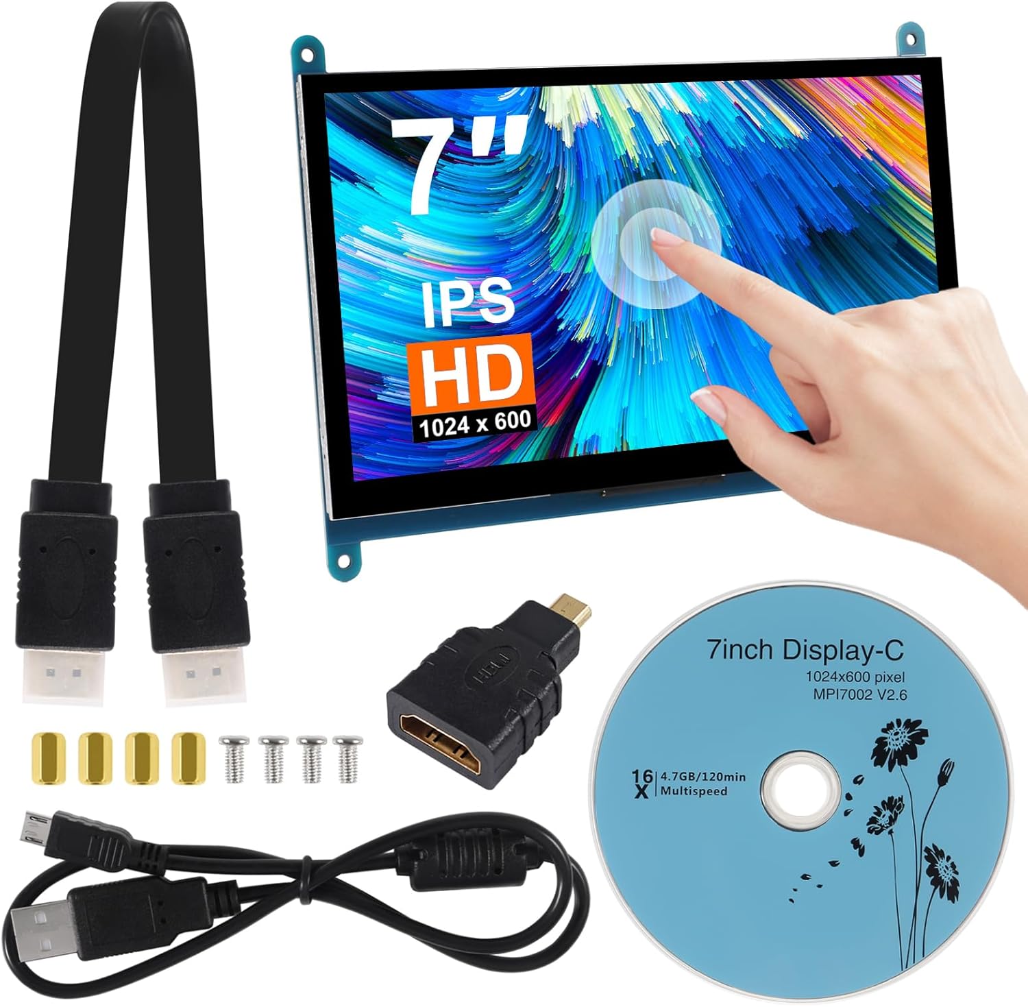 7 Inch IPS Touch Screen Display 1024×600 Capacitive Screen HDMI HD Screen Full View Color LCD Liquid Crystal Screen for Windows 10 8 7, BB Black etc