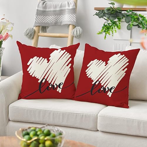 Miniatura 2 de Juego de 2 fundas de almohada para el día de San Valentín de 18 x 18 pulgadas, fundas de almohada de corazón, color rojo, fundas de almohada