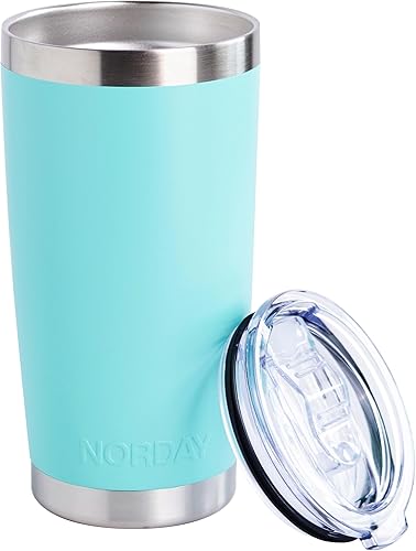NORDAY  Vaso con tapa, 20 onzas, aguamarina, vaso aislado al vacío, vaso de viaje, vasos de acero inoxidable, vaso de café de doble pared, mantiene