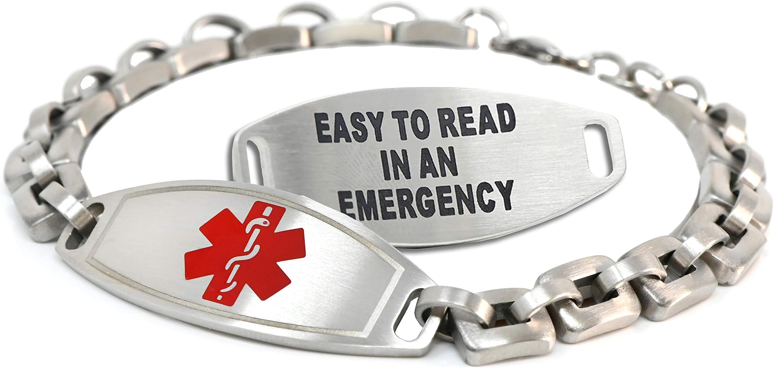 MyIDDr Customized Free Engraving Medical Alert Bracelet, 316L Steel Matte 6mm Links - Red