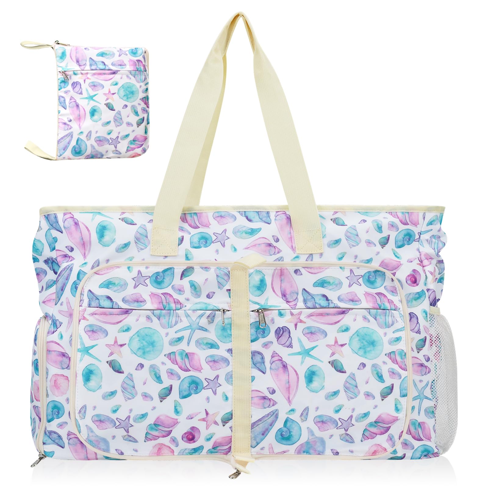 Fammio Strandtasche Damen Großformat 35L Tote Bag Shopper Wasserdicht & Sanddicht mit Nassfach, Schuhfach & Flaschenhalter für Strand, Sauna, Reisen