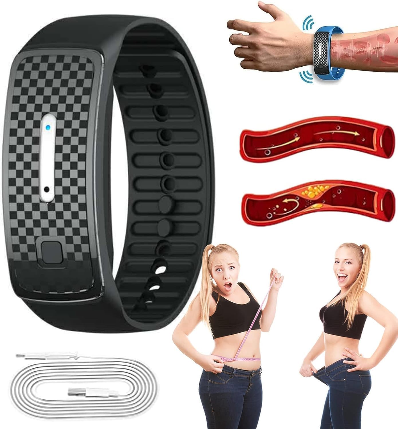 VERIMP Matteo Ultrasonic Body Shape Wristband,Ultrasonic Wristband Increase Body Energy, Lymph Detox Magnetic Ultrasonic Bracelet For All Men Women (Color : Black)