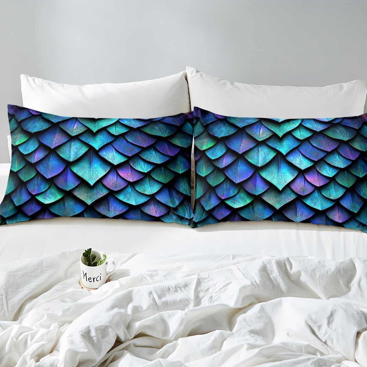 Erosebridal Dragon Scale Sheet Set Queen Size Wild Animal Skin Bed Sheets,Glitter Psychedelic Animal Hide Fitted Sheet Novelty Wild Safari Theme Wildlife Room Decor,Teal Blue Green Purple