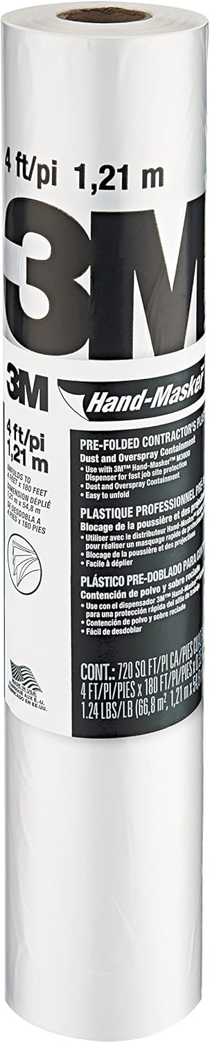 3M Hand-Masker Contractor's Plastic Film, 4 Feet x 180 Feet, CP4, Case Of 12 Rolls