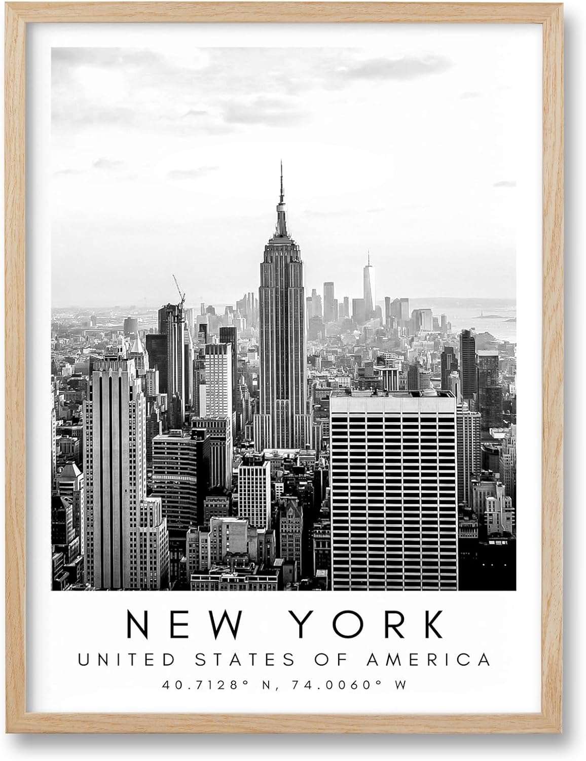 HesenDot New York Framed Wall Art,12x16in Black and White City Skyline Canvas Print,Modern Cityscape Poster Wall Decor,Urban Living Room Bedroom Study Home Office Gallery Decoration,Set of 1