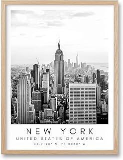 HesenDot New York Framed Wall Art,12x16in Black and White City Skyline Canvas Print,Modern Cityscape Poster Wall Decor,Urban Living Room Bedroom Study Home Office Gallery Decoration,Set of 1
