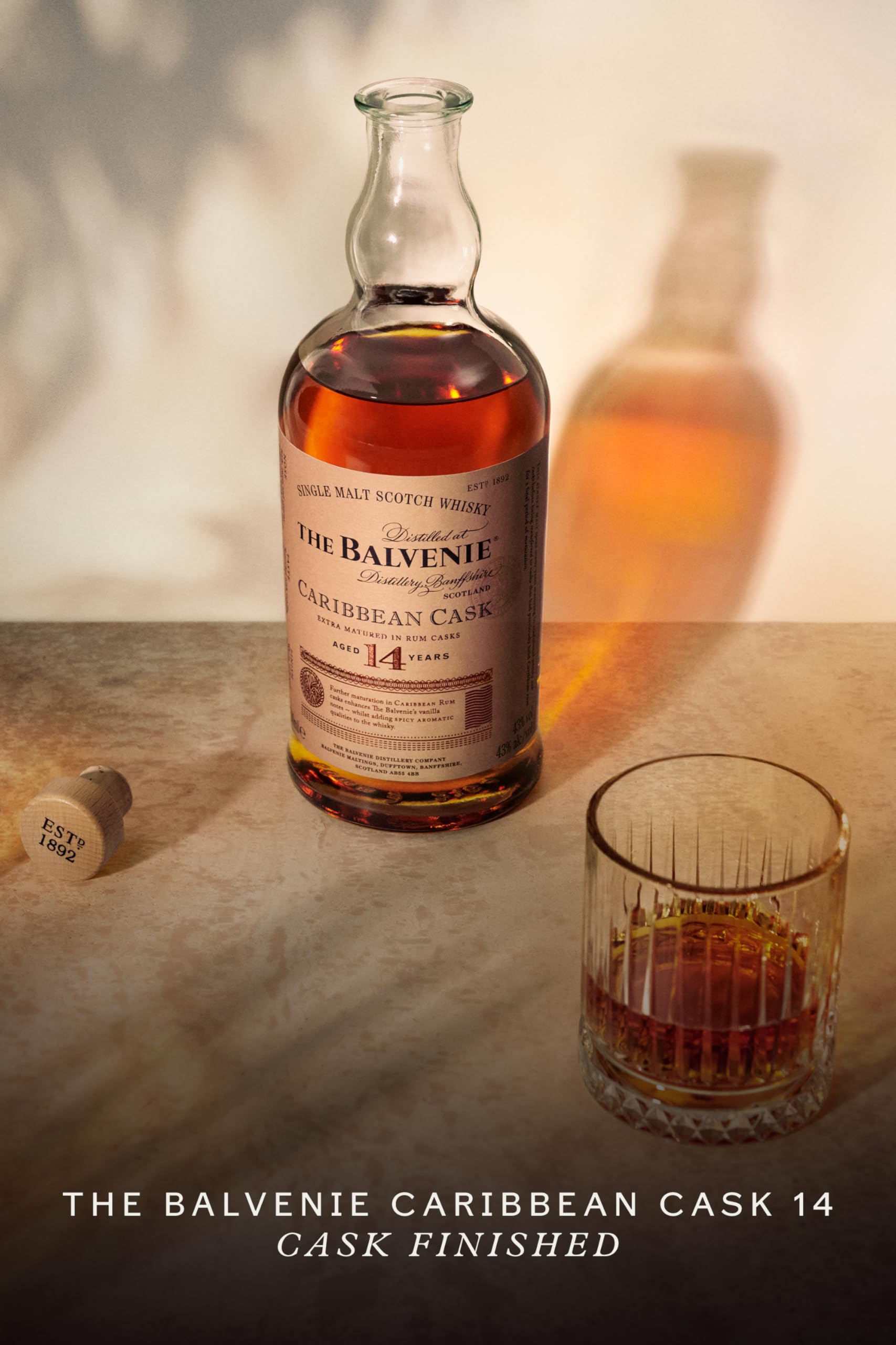 THE BALVENIE Caribbean Cask 14 Jahre Single Malt Scotch Whisky – nachgereift in Rumfässern – mild & honigsüß – cremiges Karamell & frische Fruchtnoten – aromatisch & ausgewogen – 43% vol. – 70 cl