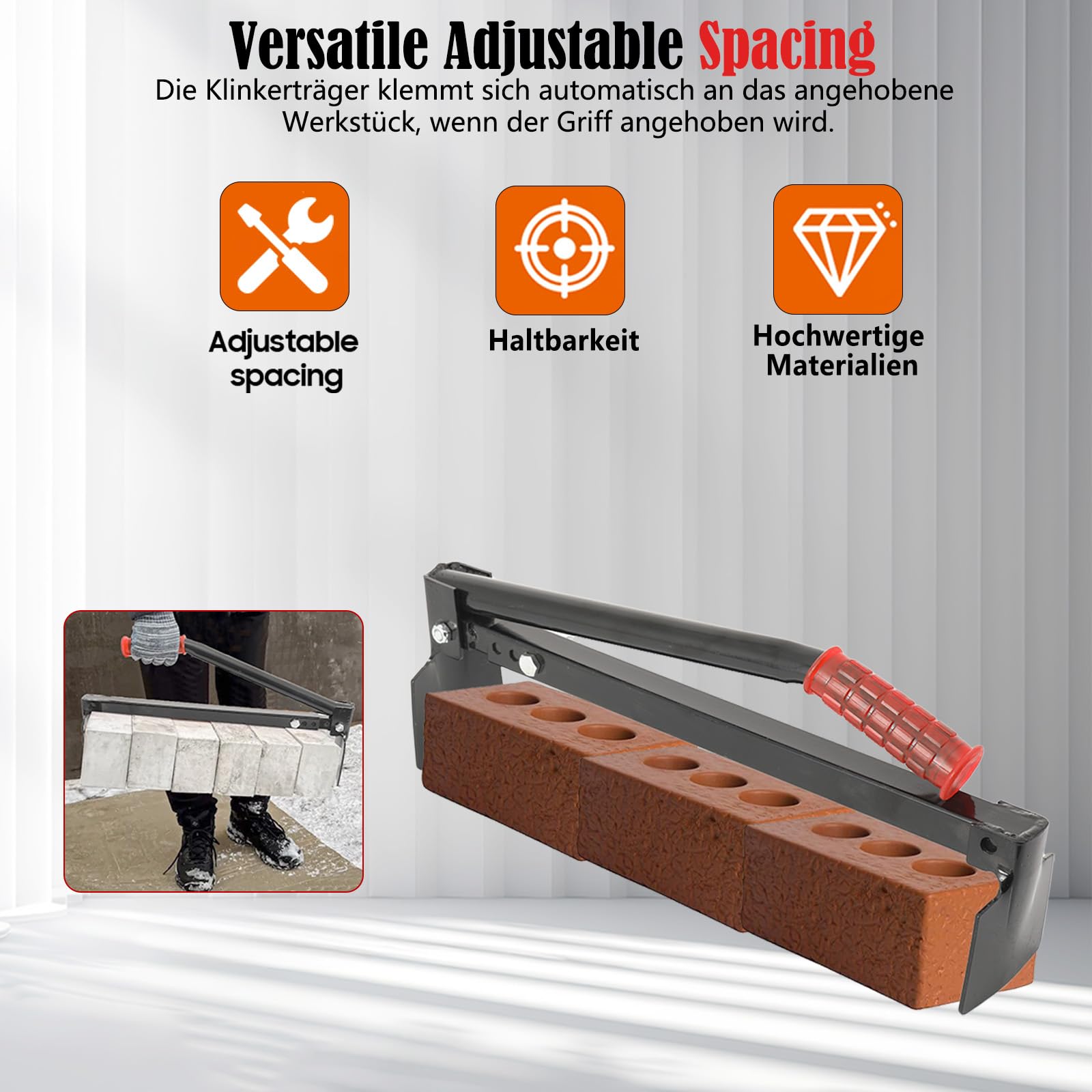 Ziegelzange Ziegelheber 2 Stück Verstellbare Steinzange 400-670mm Klinkerträger Steingreifer Steinheber