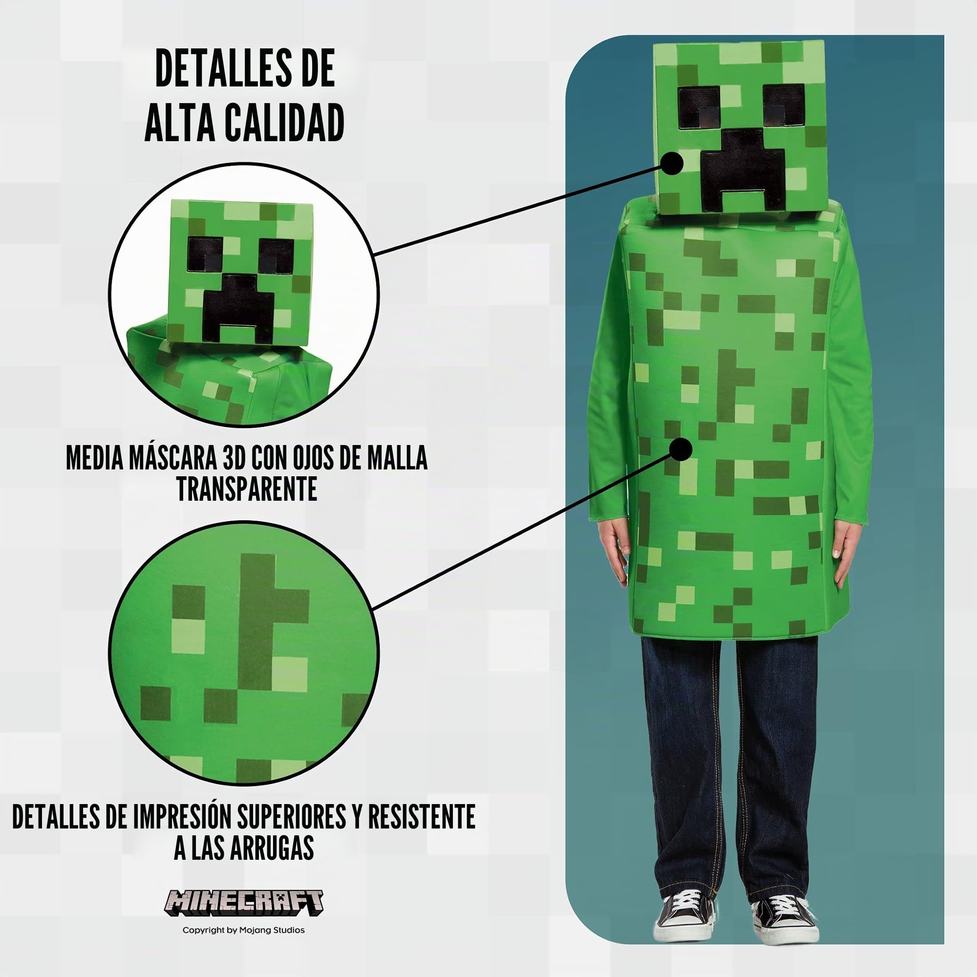 Disguise Official Classic Creeper Minecraft Costume Kids, Halloween Costumes for Kids Available in Sizes S, M and L
