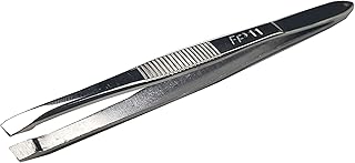 Slant Tip Tweezers Professional Stainless Steel Silver Slanted Tweezer Best Precision for your eyebrows & Ingrown Hair by DreamCut