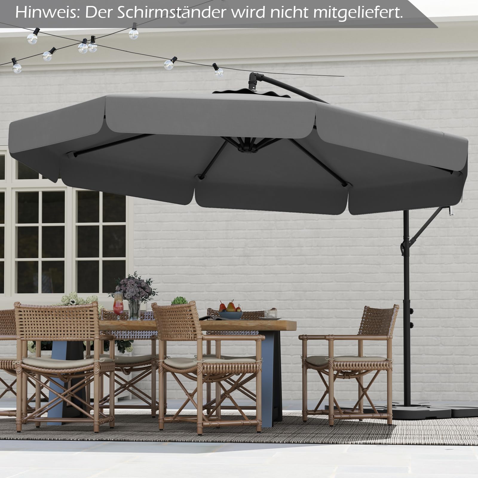 COSTWAY Parasol przeciwsłoneczny 300 cm, w zestawie pokrowiec ochronny, parasol przeciwsłoneczny z korbą i falbanką, regulowany kąt nachylenia, parasol ogrodowy, parasol na taras, do ogrodu, na basen