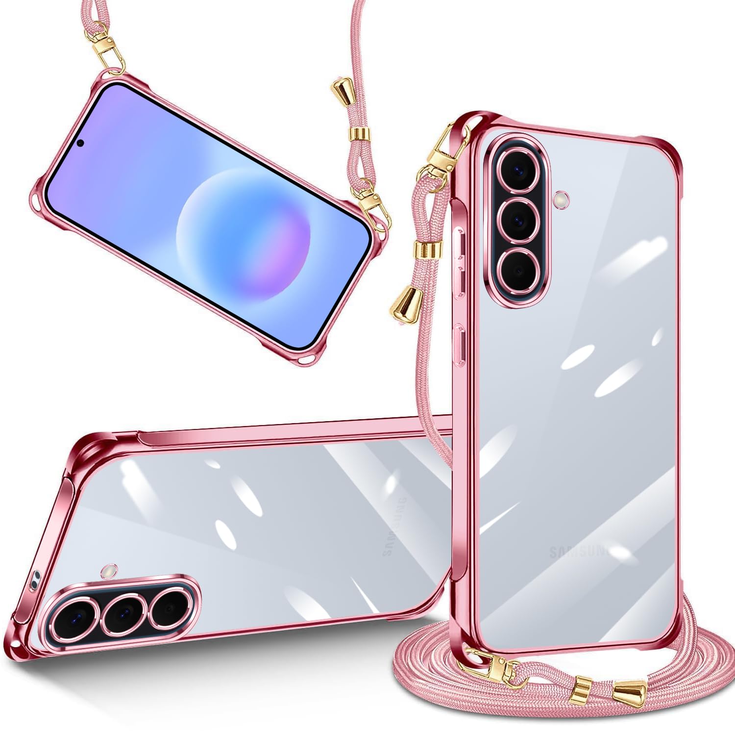 Galaxy A57 用 ケース クリア ショルダー スマホケース ギャラクシー A57 カバー 肩掛け 縄掛けケース 透明 TPU 薄型 耐衝撃 携帯ケース 紐付き 斜めがけ ストラップ着脱可 織りストラップ付き ネックストラップ 縦/横 2WAY 長さ調整可能 取り外し可能 落下防止 紛失防止 ワイヤレス充電対応 かわいい おしゃれ 女性 男性