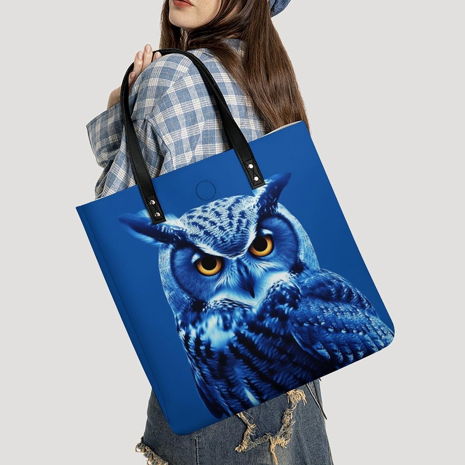 Blue Owl 1 Tote Bag with Magnetic Buckle Reusable Grocery Bags Lightweight Cross Body Handbag for Daily Essentials
