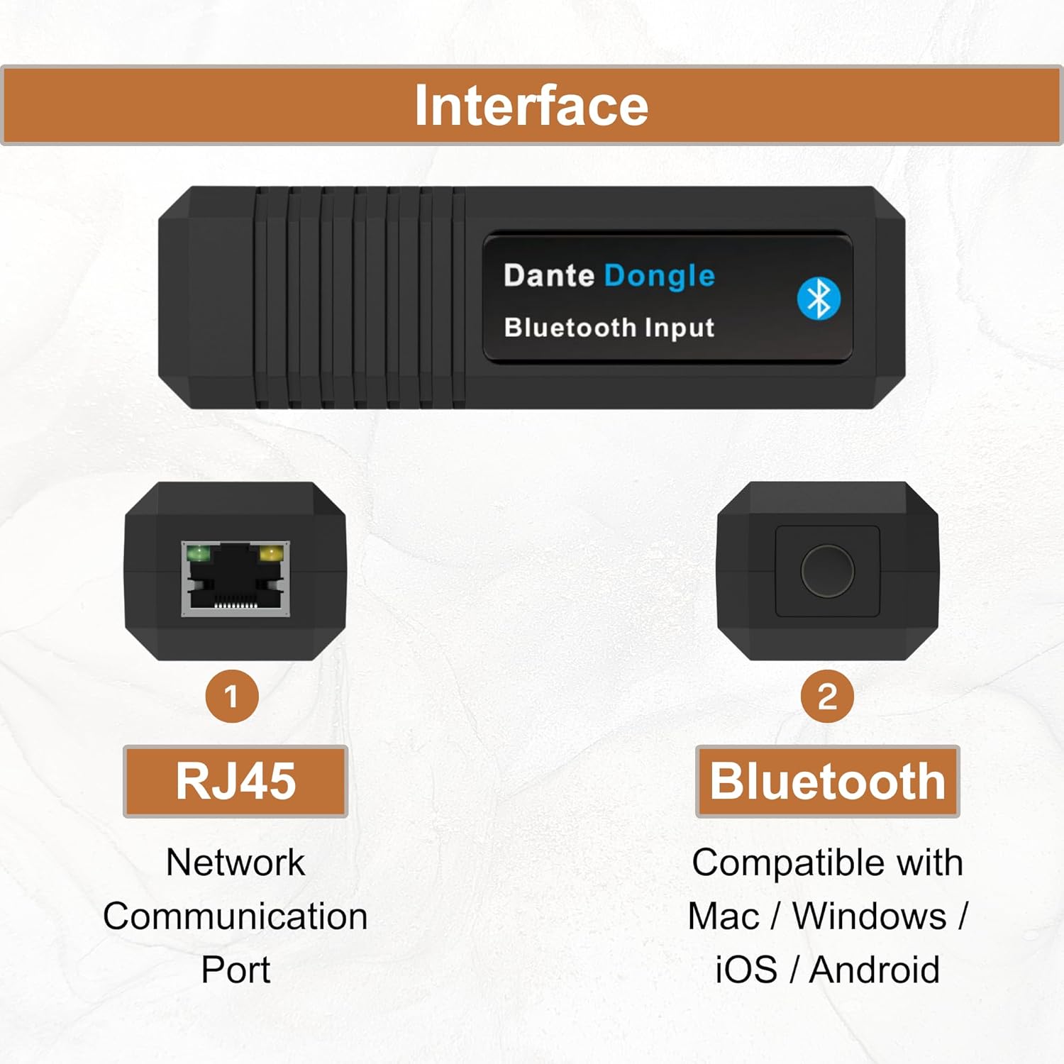 J-Tech Digital Dante Dongle Adapter 2x1 with Bluetooth and PoE, Input/Output IO Dante Adapter Supports 2x1 Channel Signal Transmission [JTECH-DA21D-B]