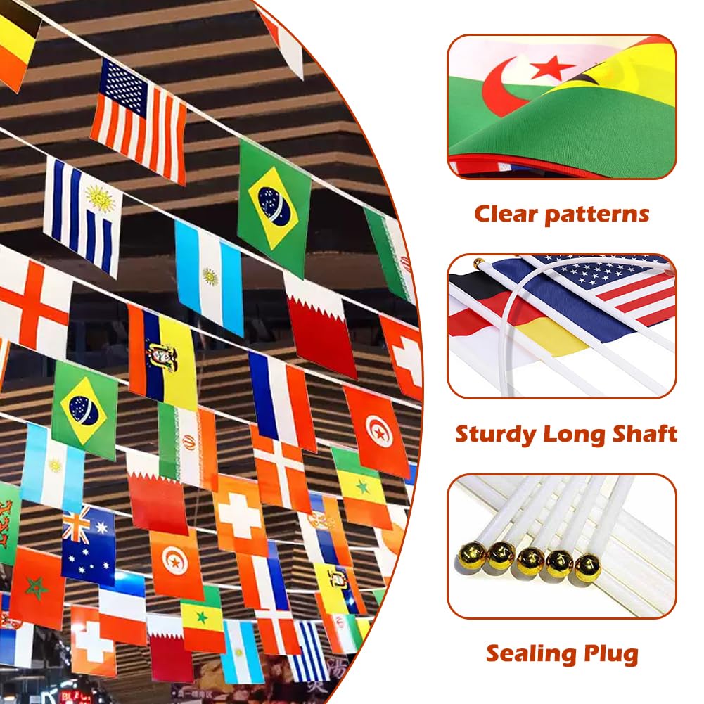 42 banderas de países pequeñas para decorar, mini banderas de mano de tela de doble cara, banderas mundiales para fútbol, eventos deportivos, fiestas, decoración del hogar y bar